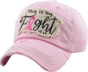 THIS IS MY FIGHT HAT - PINK RIBBON Washed Vintage Ballcap: PNK