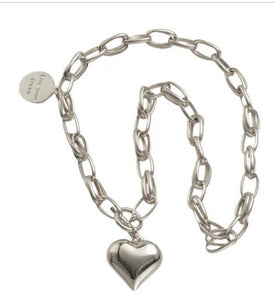 Silver Link Heart Tag Necklace-Stainless