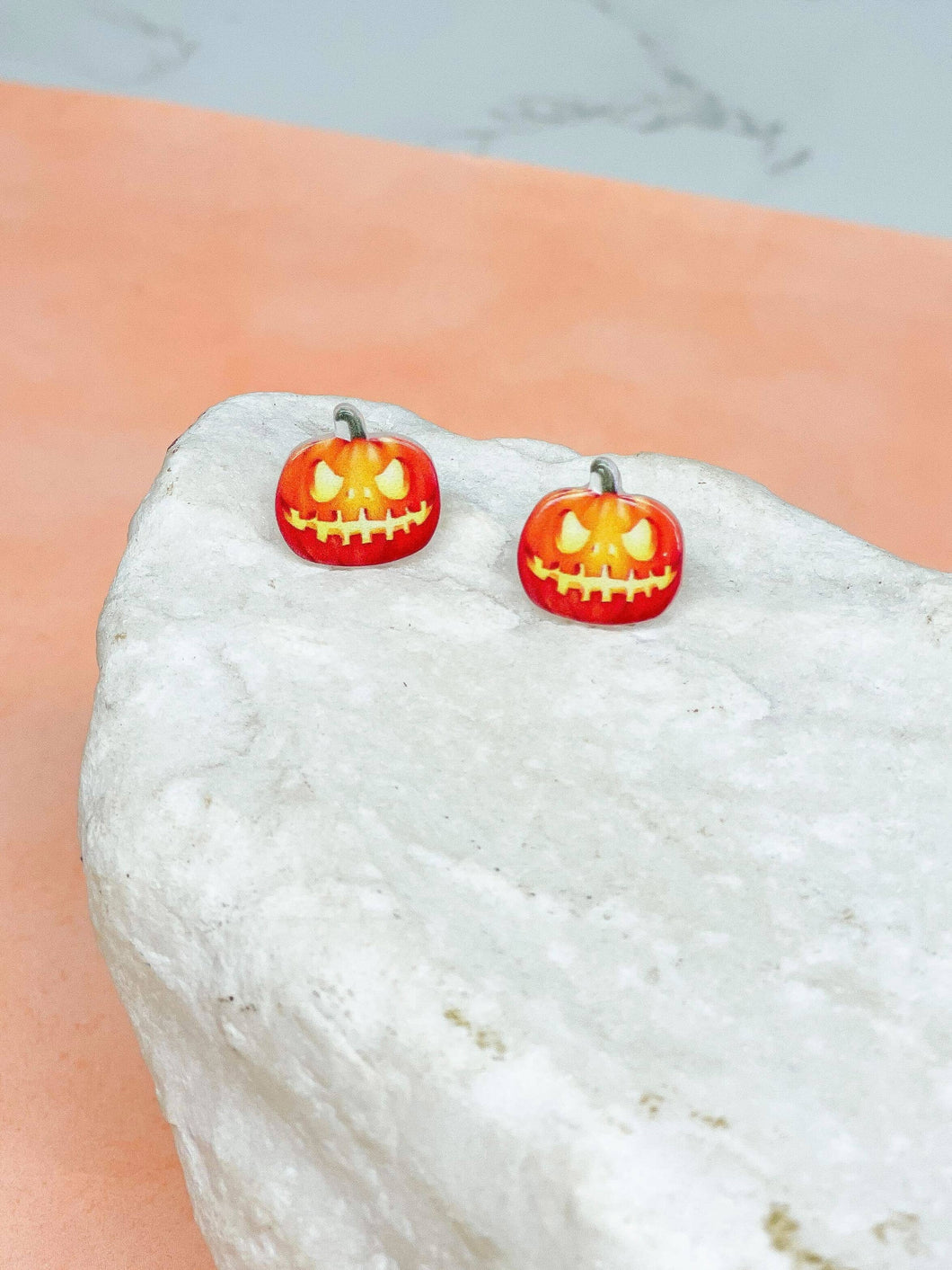 Printed Spooky Jack-o'-Lantern Stud Earrings