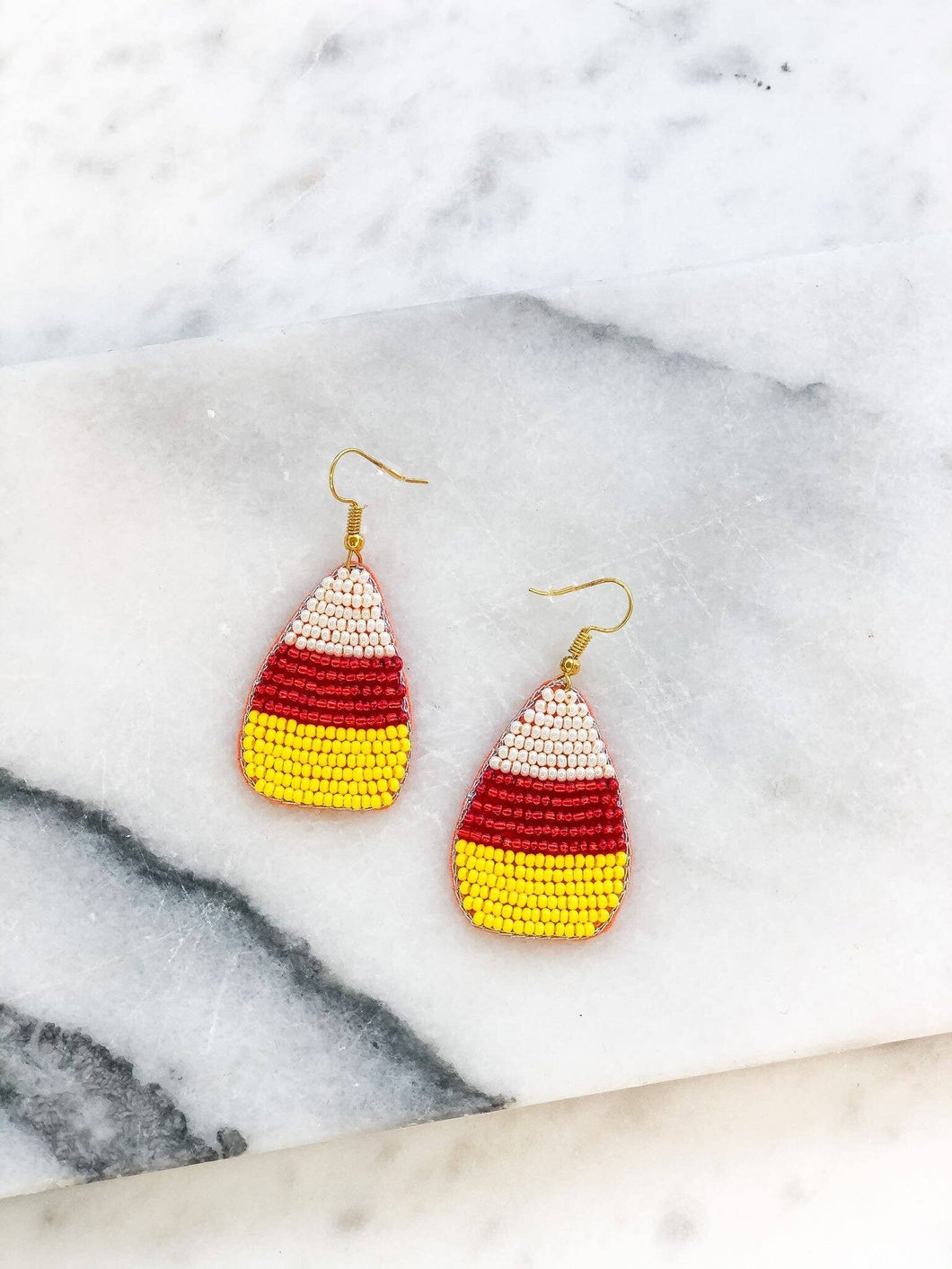 Beaded Candy Corn Statement Earrings