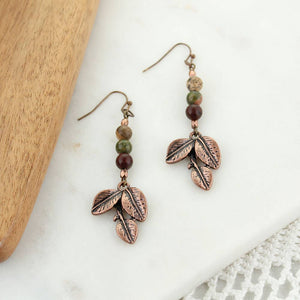 Seasons Jewelry - Copper Leaf Stone Beaded Earrings