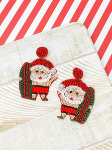 Surfer Santa Beaded Dangle Earrings