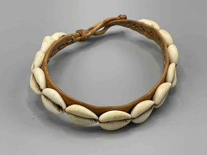 Cowrie Shell Solid Color Leather Clasp Anklet