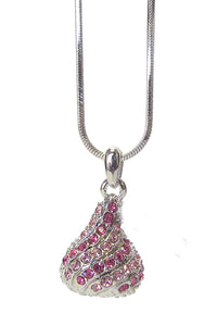Whitegold plating crystal stud ice chocolate pendant necklace Pink