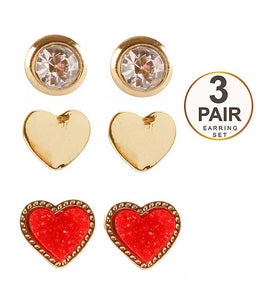 Druzy and crystal 3 pair earring set - heart