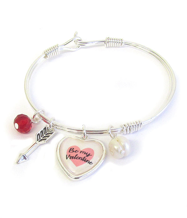 Valentine theme cabochon heart wire bangle bracelet